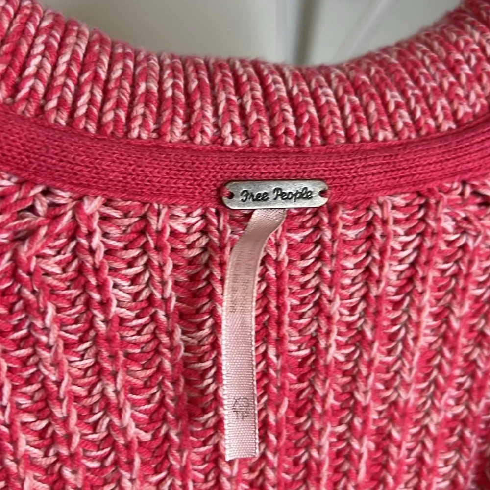 Free People Cropped Pink‎ & White Knit Cotton Blend Sweater- XS